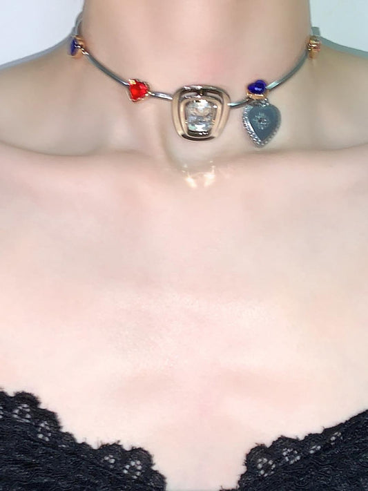 Blue Red Heart Choker