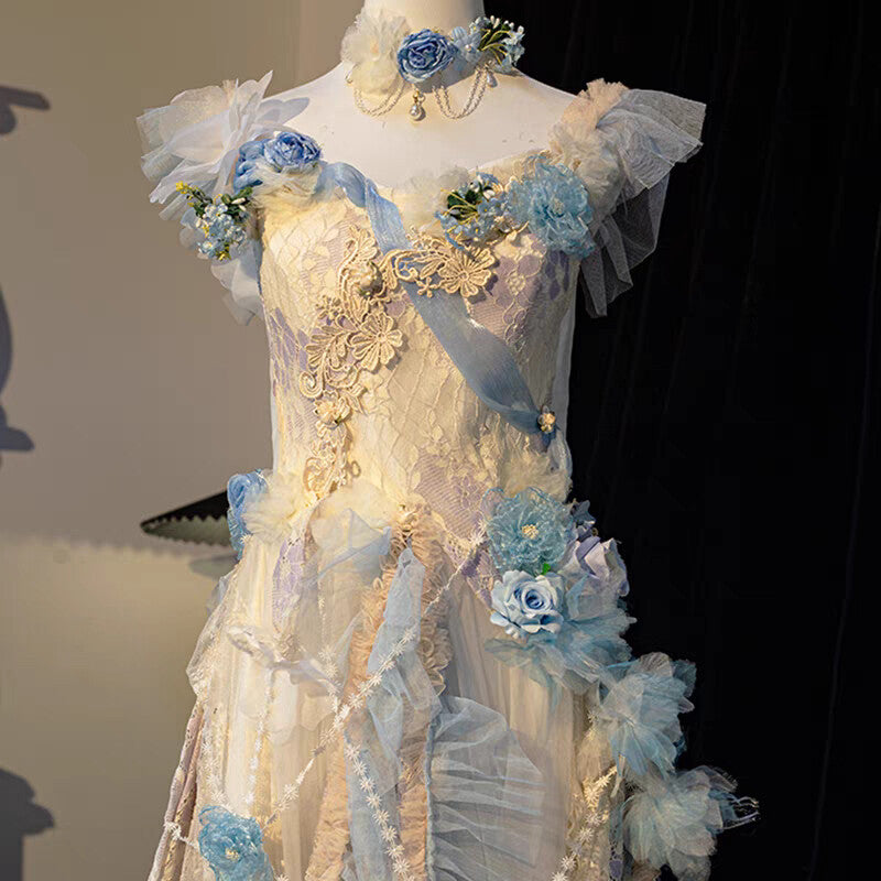 Blue Retro Floral Princess Dress