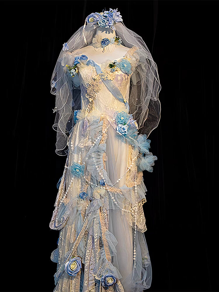 Blue Retro Floral Princess Dress