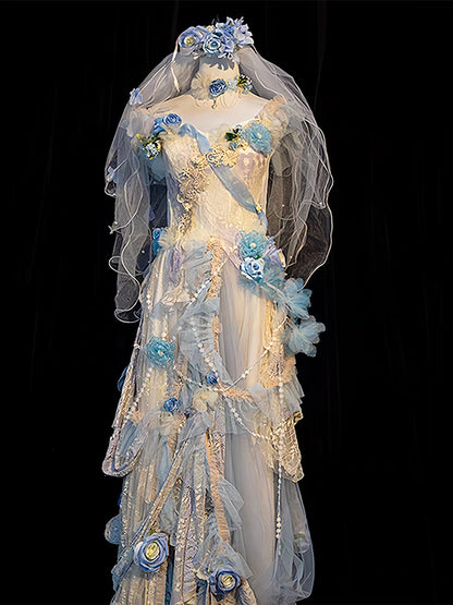 Blue Retro Floral Princess Dress