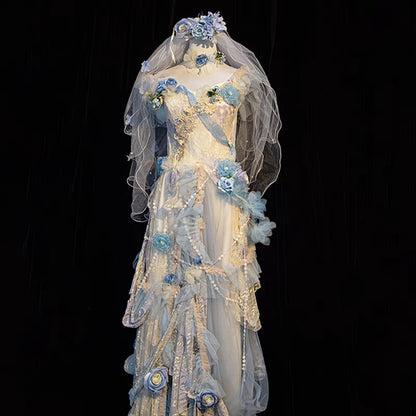 Blue Retro Floral Princess Dress