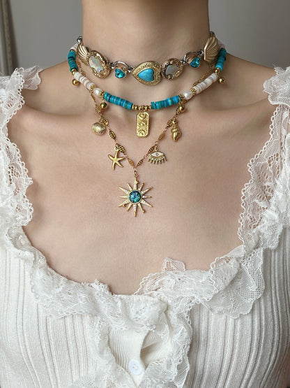 Blue Rhapsody Sun Button Layered Choker Necklace