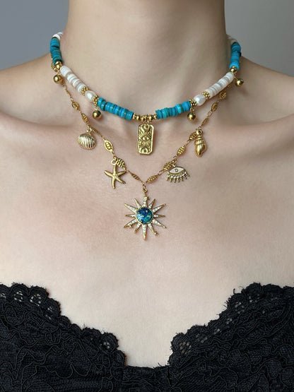 Blue Rhapsody Sun Button Layered Choker Necklace