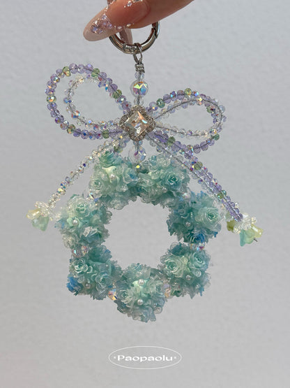 Blue Roses Bow Beaded Phone Charm