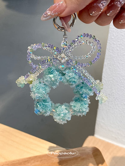 Blue Roses Bow Beaded Phone Charm