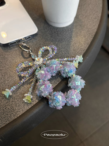 Blue Roses Bow Beaded Phone Charm