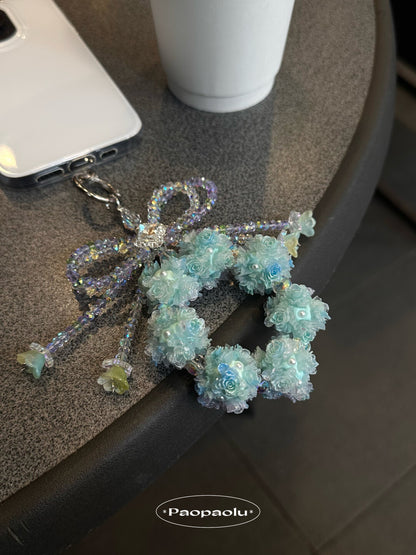 Blue Roses Bow Beaded Phone Charm