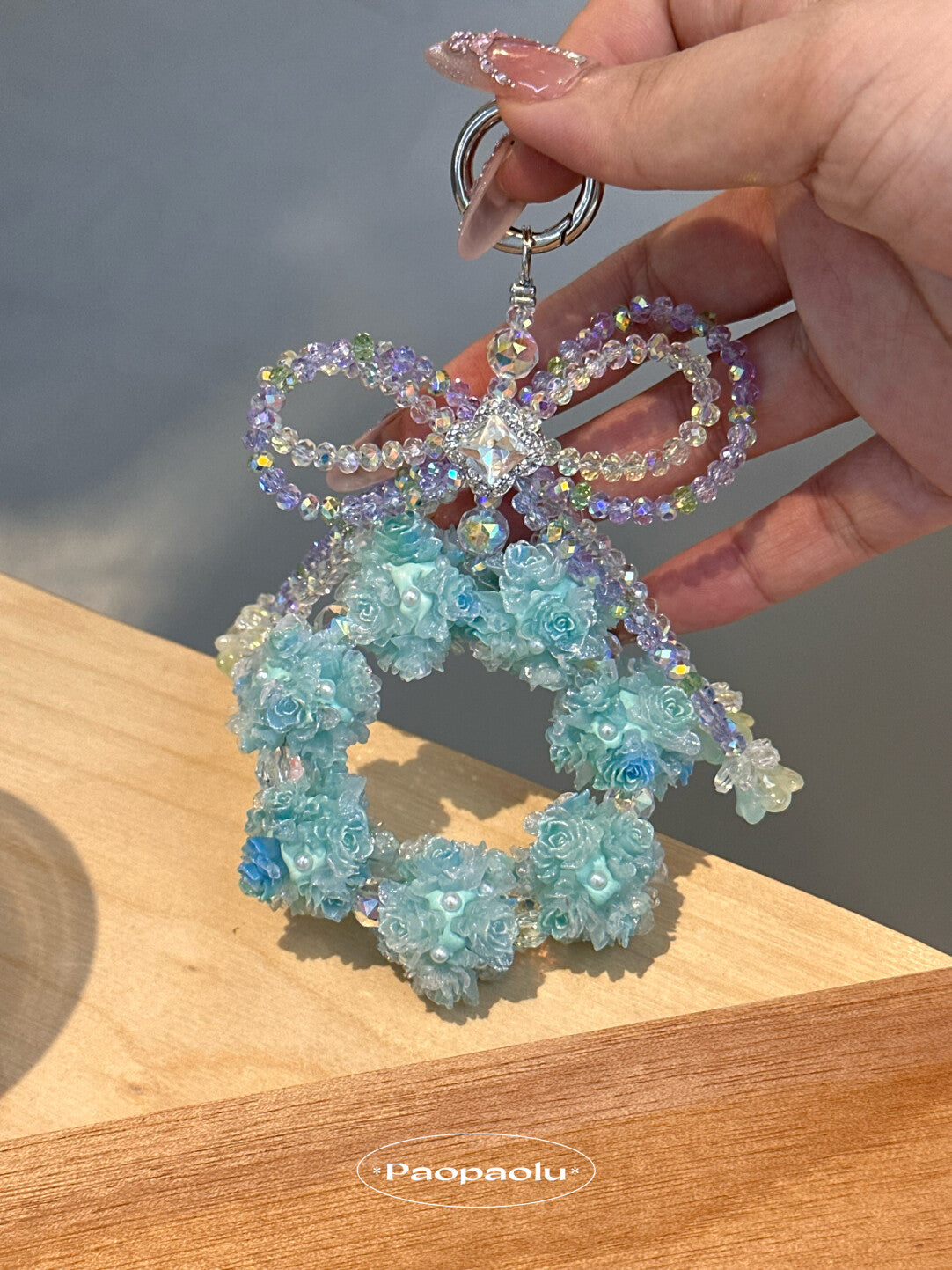 Blue Roses Bow Beaded Phone Charm