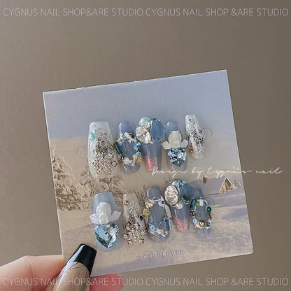 Blue Snowflake Luxury Press On Nails Set