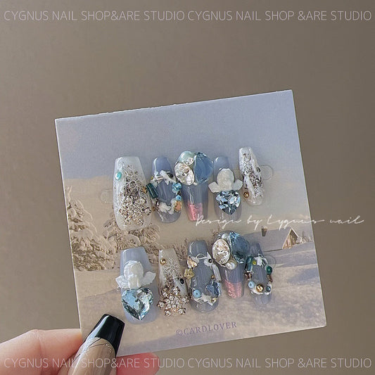 Blue Snowflake Luxury Press On Nails Set