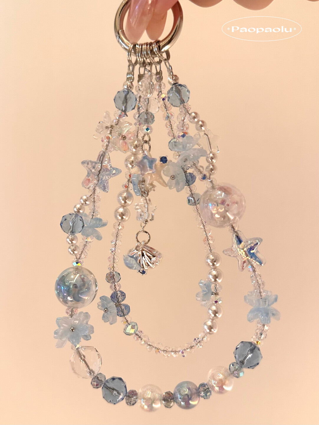 Blue Starfish Double-Layer Beaded Phone Charm