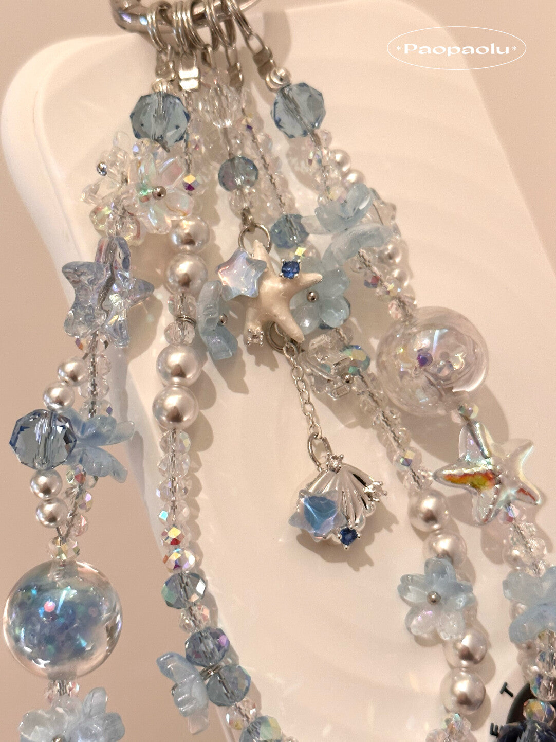 Blue Starfish Double-Layer Beaded Phone Charm