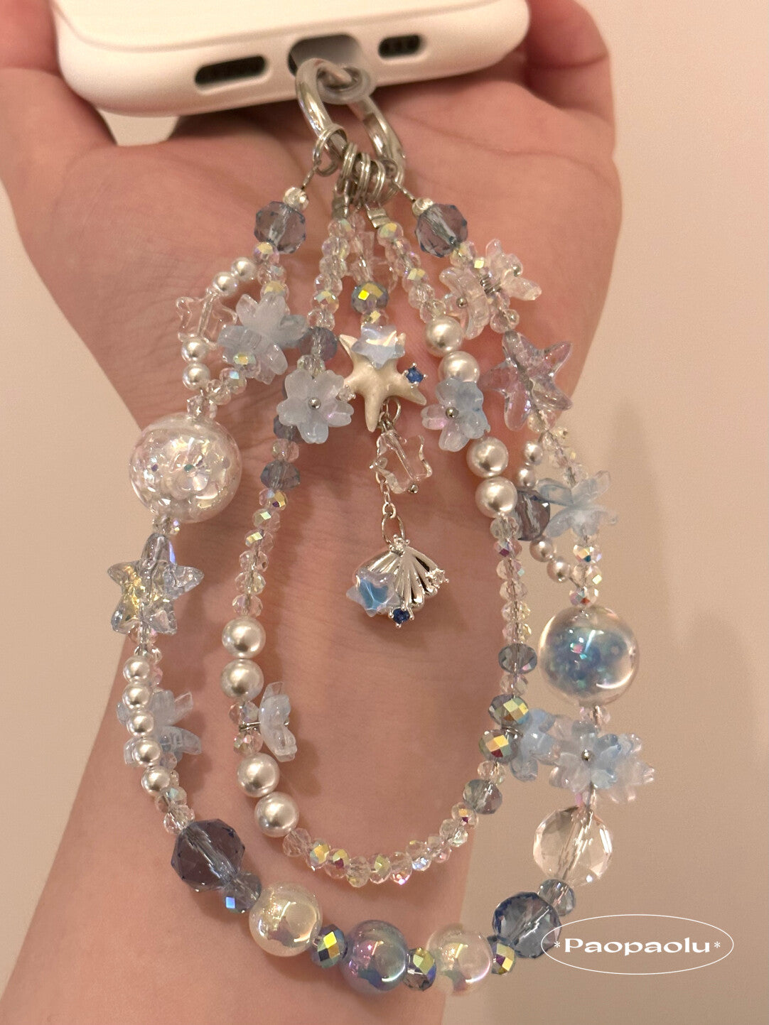 Blue Starfish Double-Layer Beaded Phone Charm