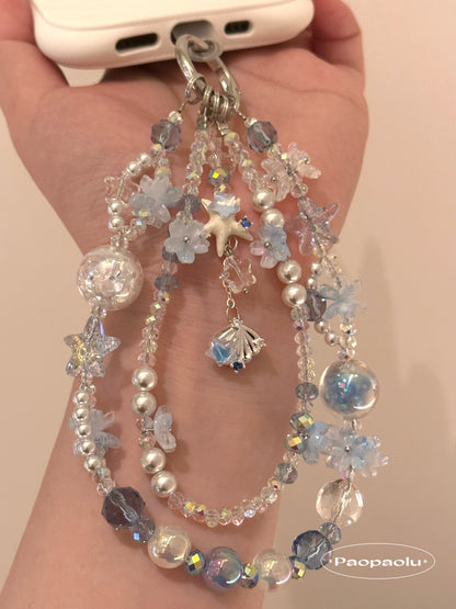 Blue Starfish Double-Layer Beaded Phone Charm