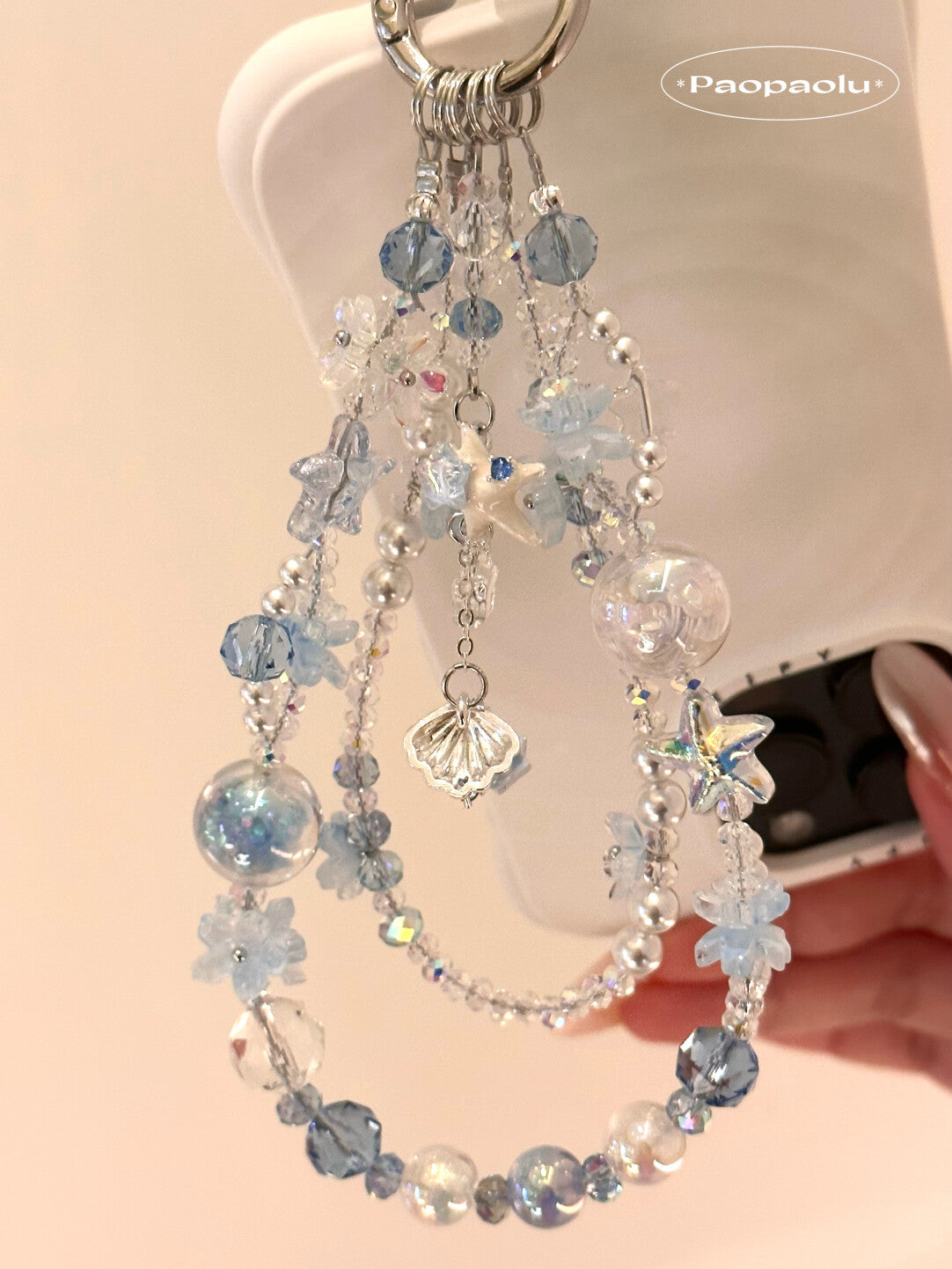 Blue Starfish Double-Layer Beaded Phone Charm