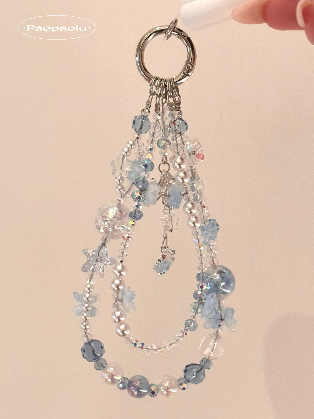 Blue Starfish Double-Layer Beaded Phone Charm