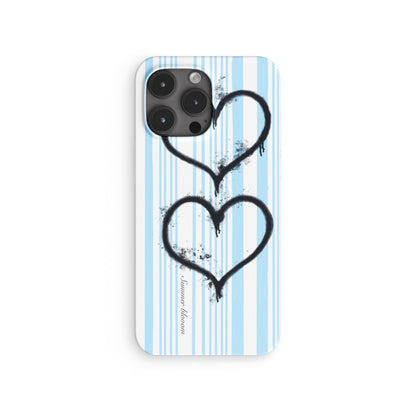 Blue Stripe Heart Printed Phone Case