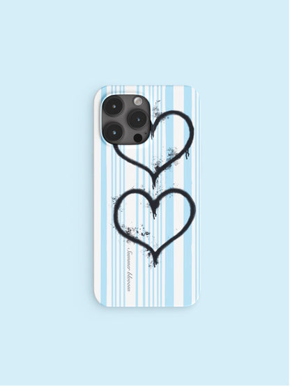 Blue Stripe Heart Printed Phone Case