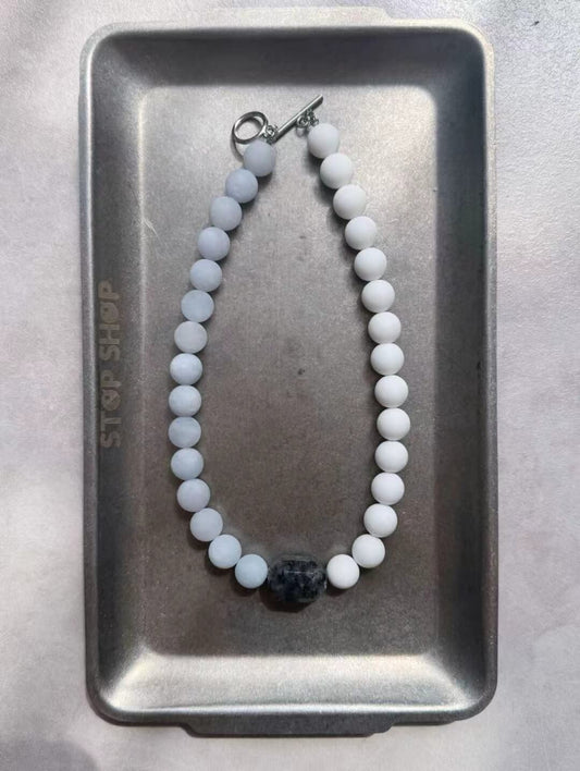 Blue White Natural Stones Beaded Necklace