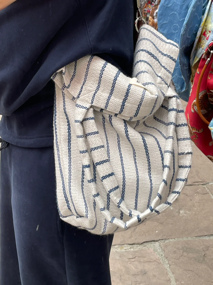 Blue White Stripes Tote Bag