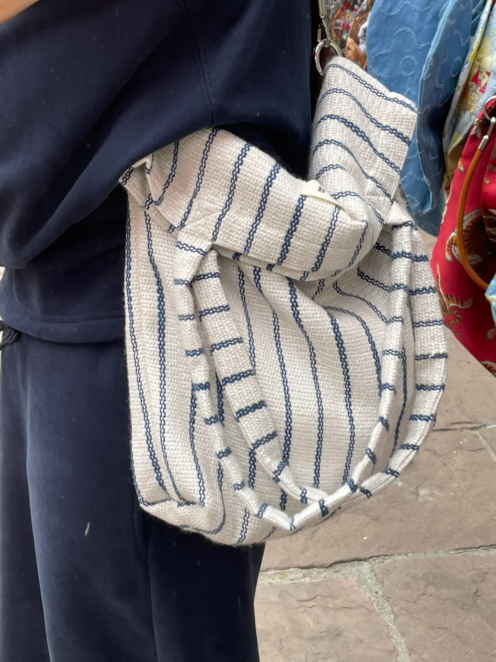 Blue White Stripes Tote Bag Bag Three Fleas — free download