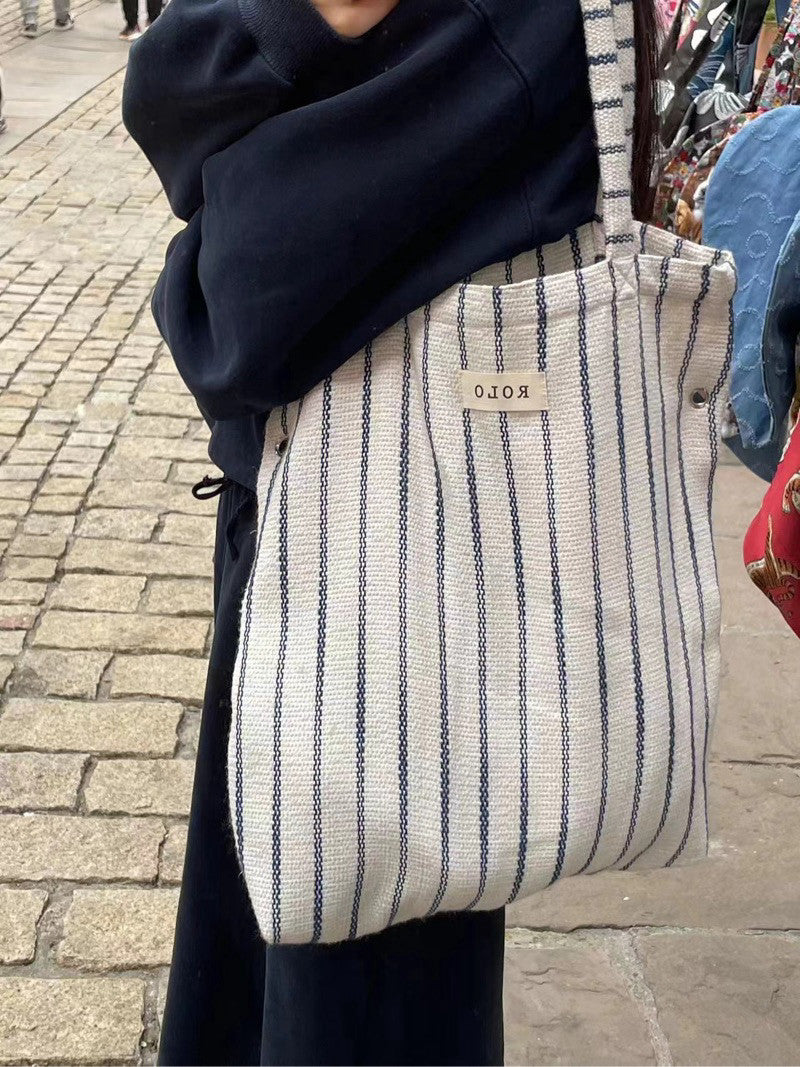 Blue White Stripes Tote Bag