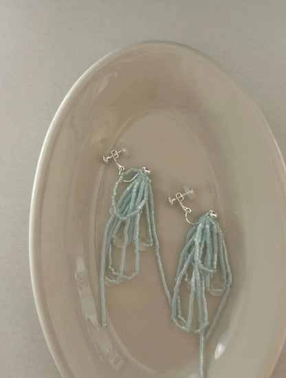 Blue Tassel Beaded Earrings