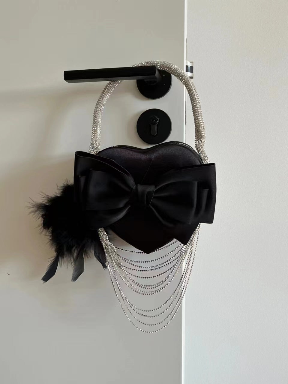 Bow Feather Chain Heart Shape Handbag