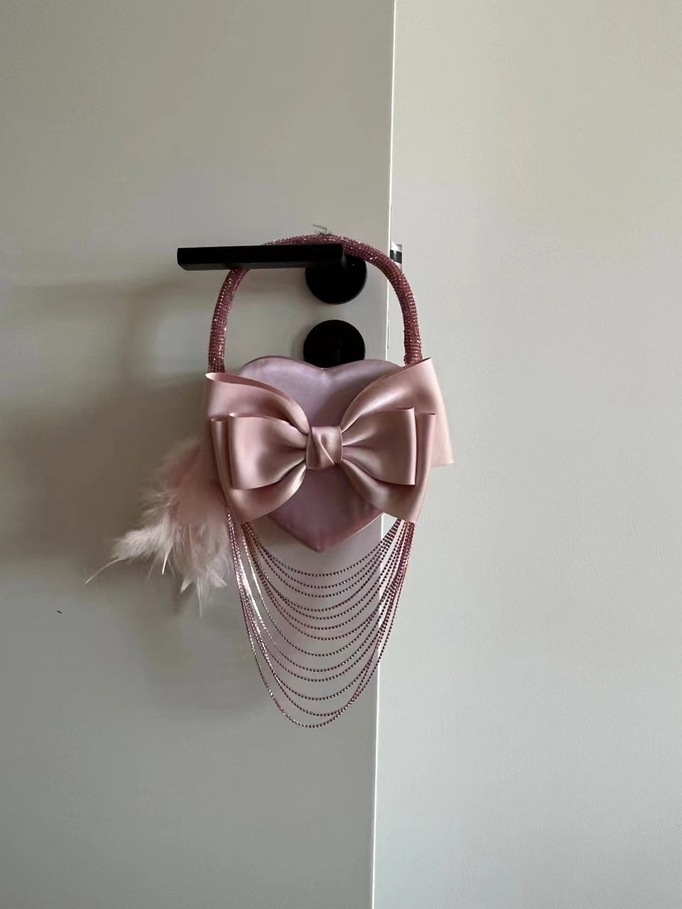 Bow Feather Chain Heart Shape Handbag