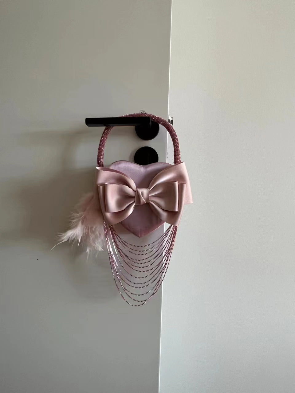 Bow Feather Chain Heart Shape Handbag