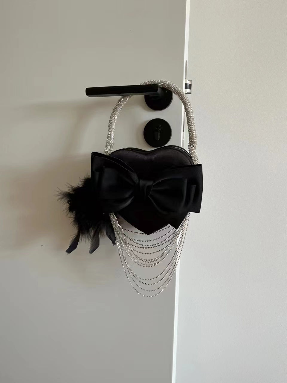Bow Feather Chain Heart Shape Handbag