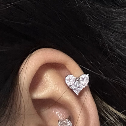 Bow Heart Threaded Screw Flat Black Earring | Earring | Three Fleas