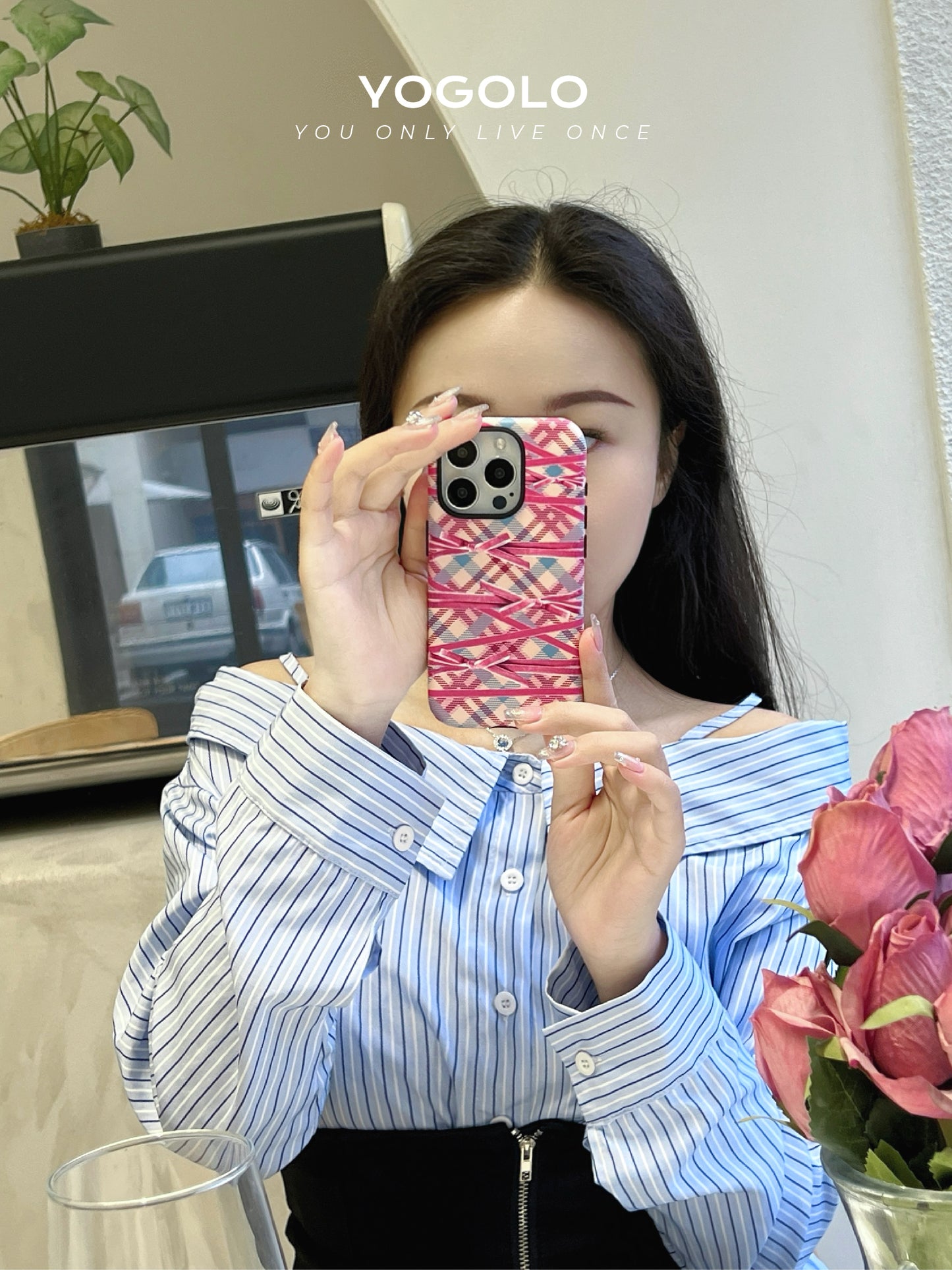 Bow Plaid Printed Double Layer Phone Case