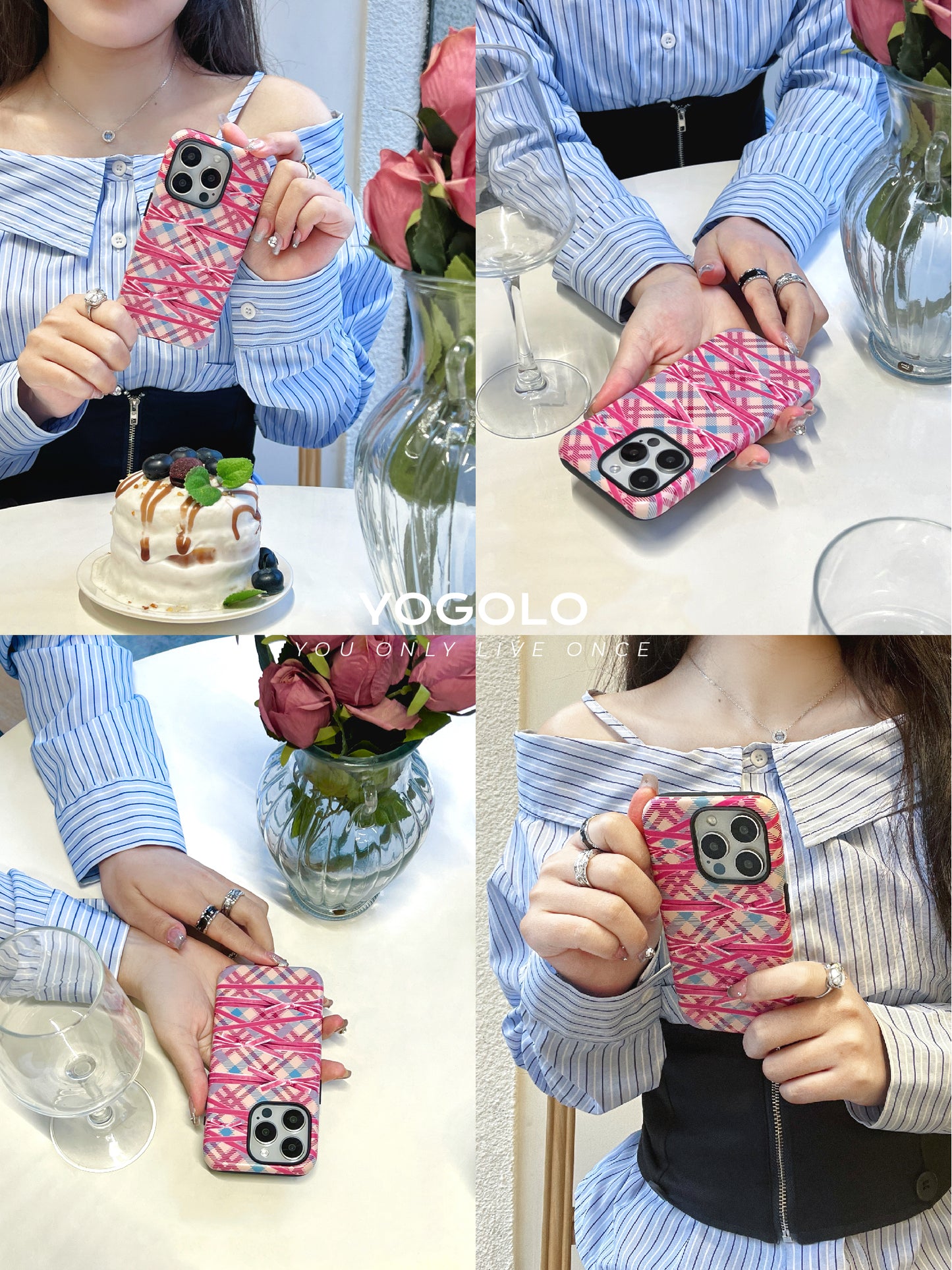Bow Plaid Printed Double Layer Phone Case