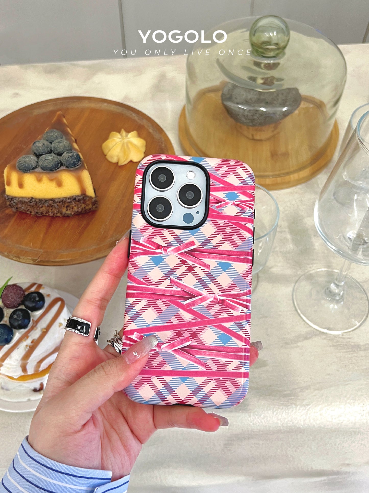 Bow Plaid Printed Double Layer Phone Case