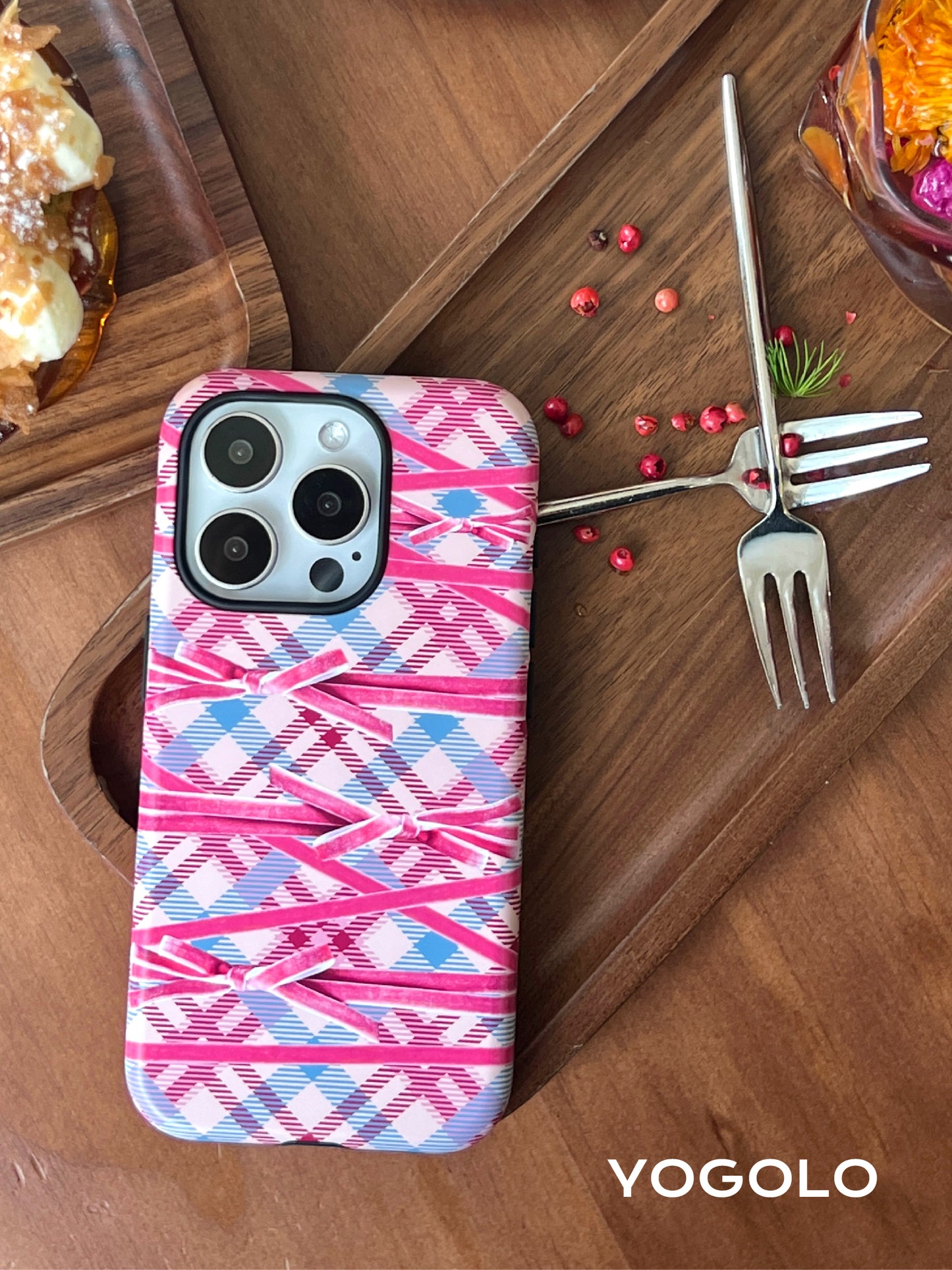 Bow Plaid Printed Double Layer Phone Case