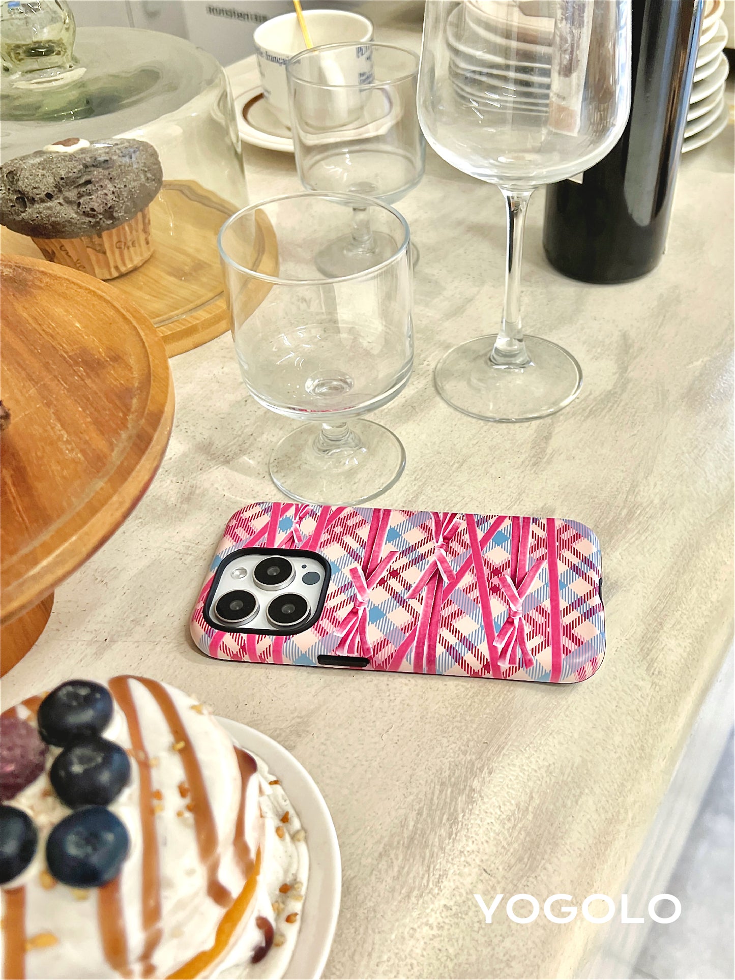 Bow Plaid Printed Double Layer Phone Case