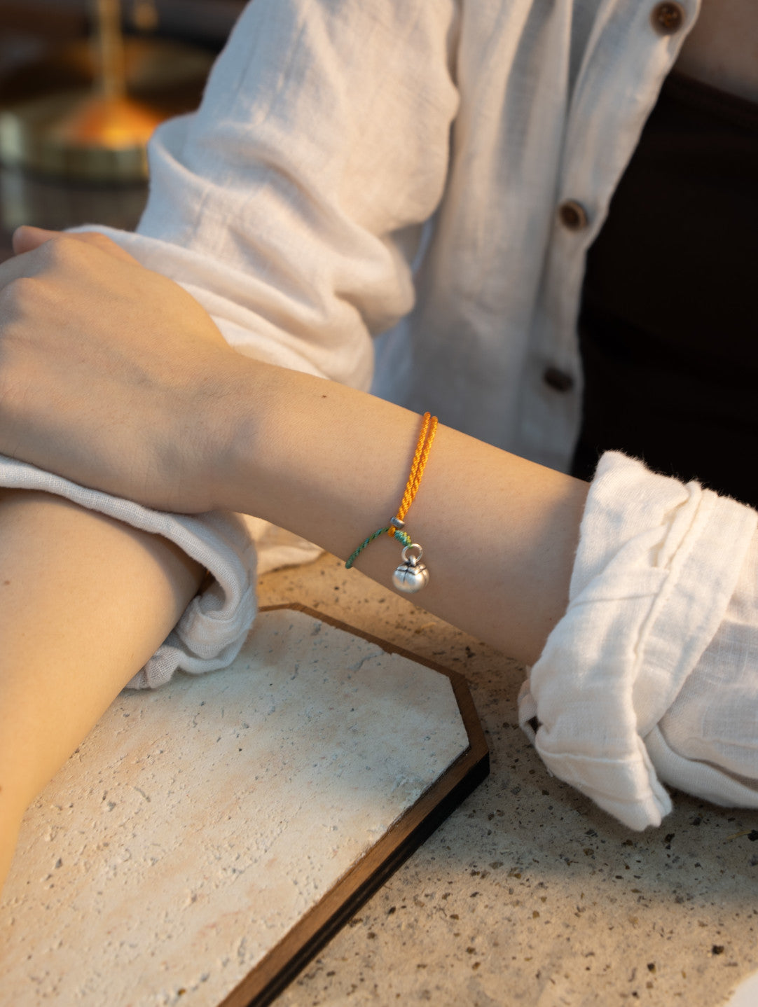 「Chinoiserie」Silver Persimmon Braided Bracelet