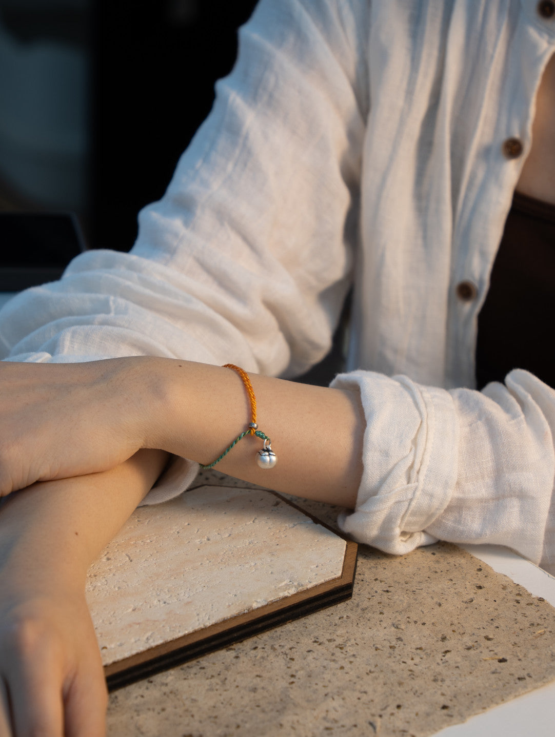 「Chinoiserie」Silver Persimmon Braided Bracelet