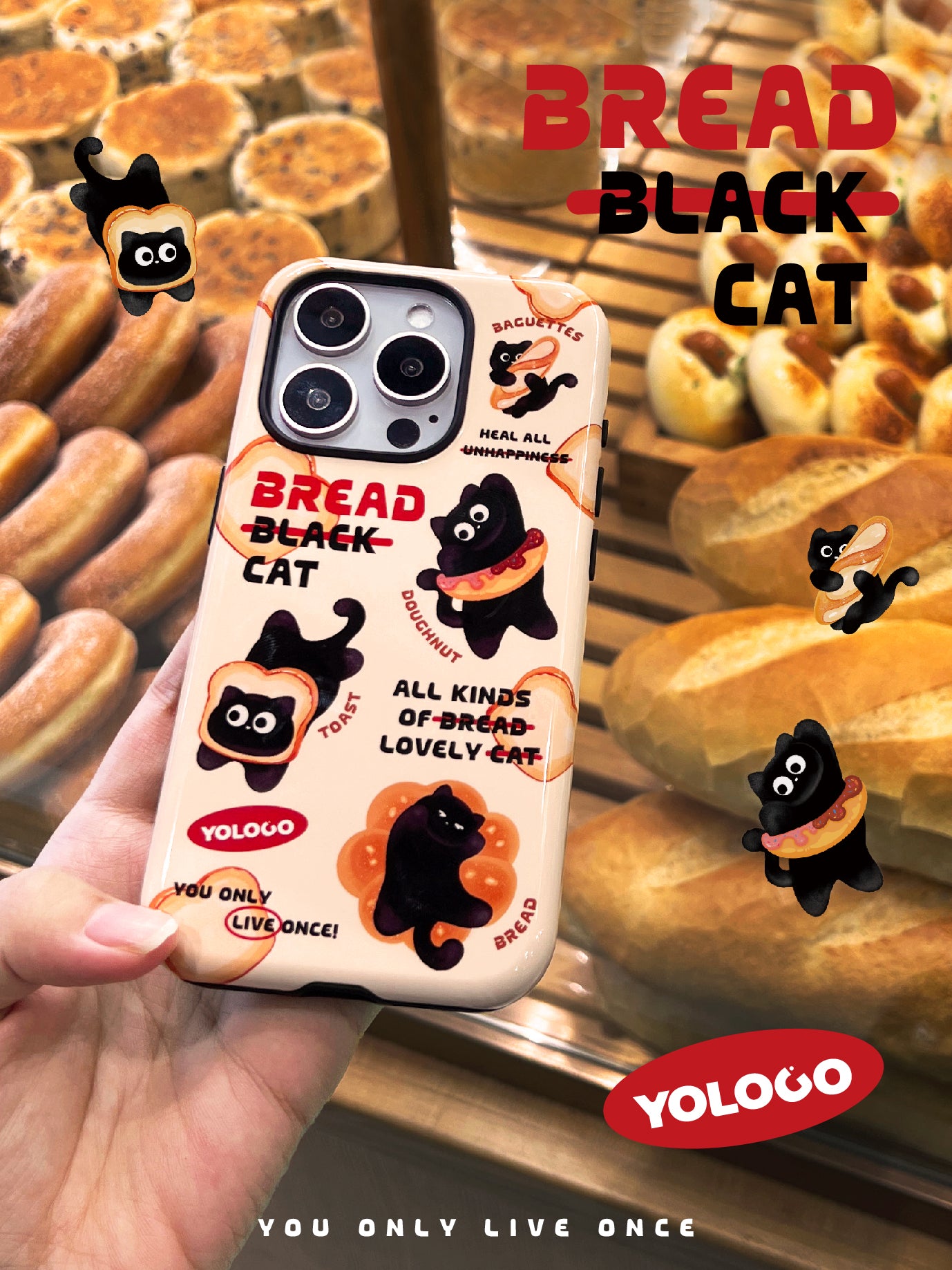 Bread Black Cat Printed Phone Case
