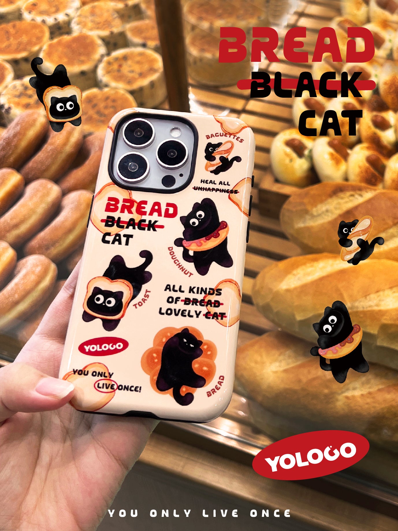 Bread Black Cat Printed Phone Case | iPhone Accessories Bread Black Cat Printed Phone Case | iPhone Accessories
