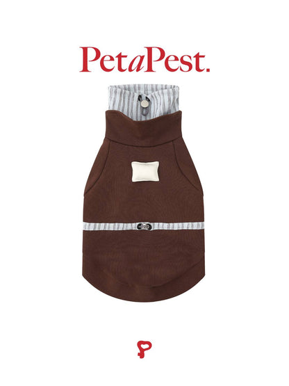 Brown Blue Striped Double Collar Cat Dod Sweatshirt