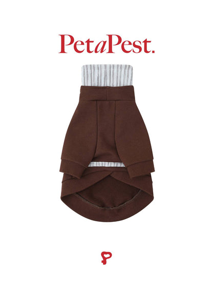 Brown Blue Striped Double Collar Cat Dod Sweatshirt