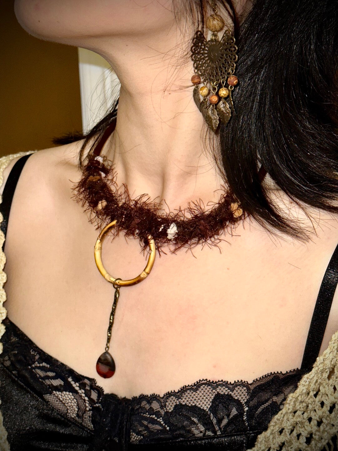 Brown Fuzzy Boho Necklace