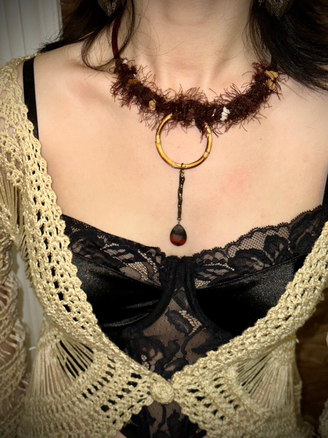 Brown Fuzzy Boho Necklace
