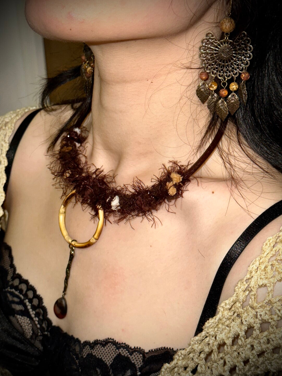 Brown Fuzzy Boho Necklace