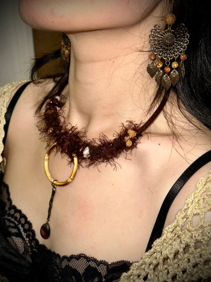 Brown Fuzzy Boho Necklace