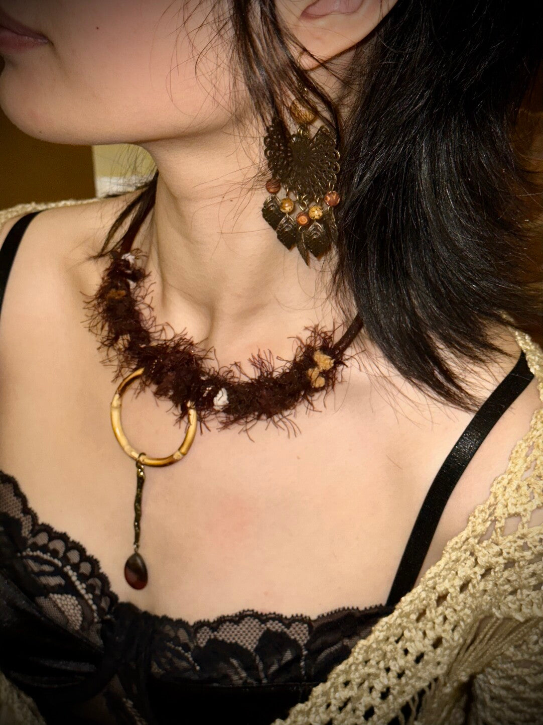 Brown Fuzzy Boho Necklace