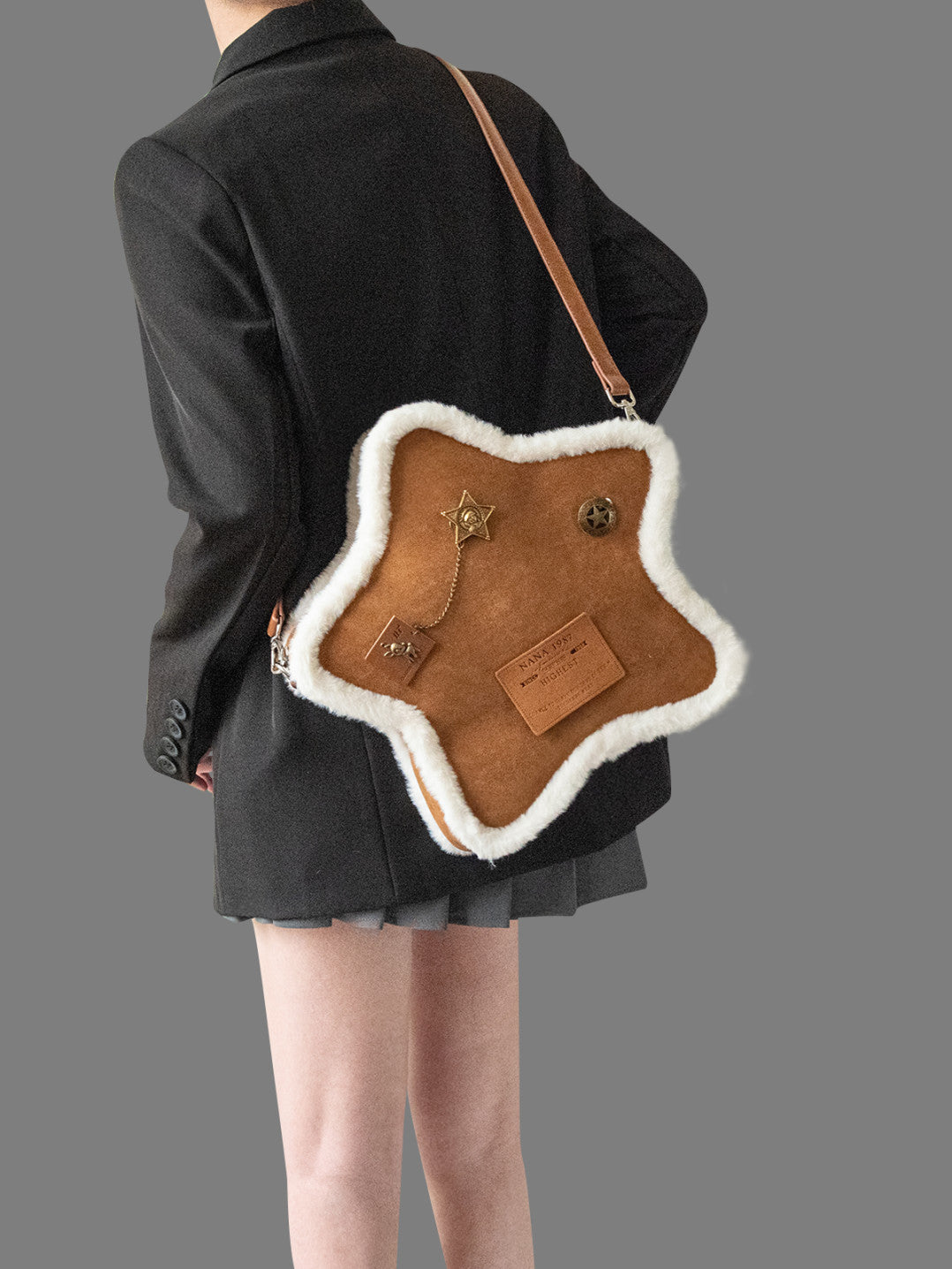 Brown Plush Star Shape Backpack