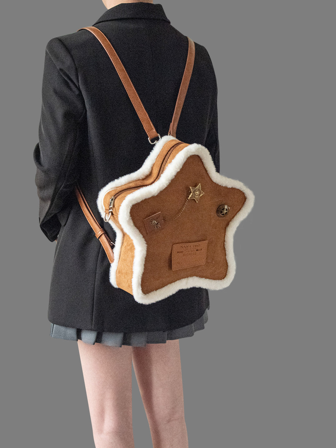 Brown Plush Star Shape Backpack